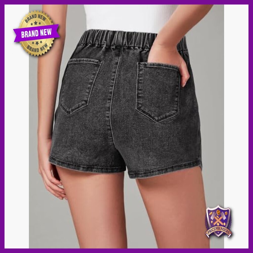 High Waisted Denim Skort Pull On Stretchy Wrap Asymmetrical Skirt Shorts - Picture 2 of 7